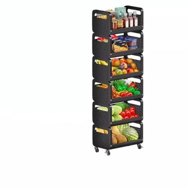 Imagem de Prateleira de exibição de lanche e frutas de supermercado comercial, carrinho de armazenamento de metal empilhável com guardrail, fácil montagem para frutas, lanches e ferramentas - 40 x 28 x 144 cm