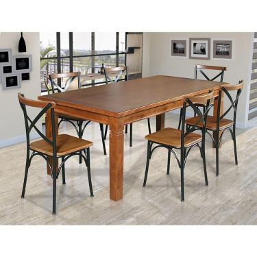 Imagem de Mesa Jantar Retangular Aurora 160X80 Com 6 Cadeiras Paris Base Alumínio - Castanho - Marrom