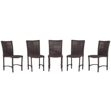 Imagem de 5 Cadeiras De Jantar Cannes De Alumínio Pintura Marrom Trama Marrom