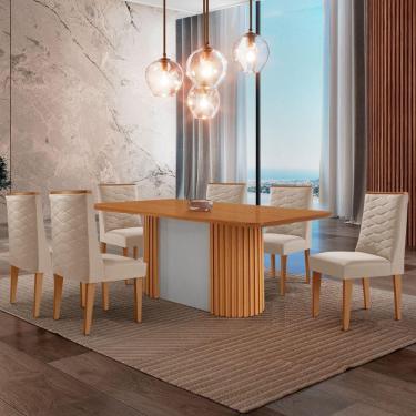 Imagem de Mesa De Jantar Aspen 180cm Tampo Mdf Laminado 6 Cadeiras Safira Veludo Creme/naturale/off White