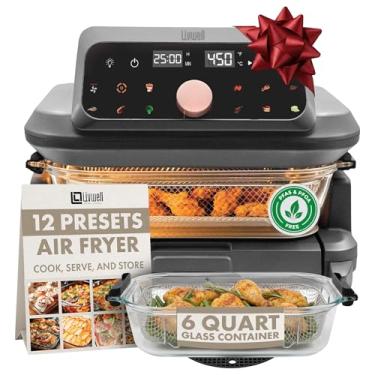Imagem de LIVWELL Fritadeira A Ar Livwell Com Recipiente De Vidro De 6 Litros, Gaveta Removível E Tampa - Presente De Cozinha - Sem Pfoa E Pfas, 12 Predefinições, Lavável Na Máquina De Lavar Louças, Refeição