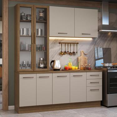 Imagem de Armário De Cozinha Completa 190cm Com Cristaleira Agata Madesa Rustic Crema