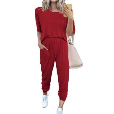 Imagem de Conjunto de Moletom PRETTYGARDEN Vermelho 3XL com 2 Peças para Lazer