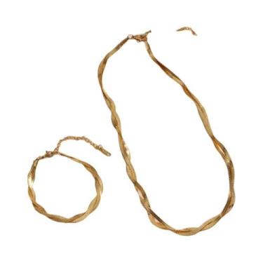 Imagem de Conjunto De Colar E Pulseira Feminino Em Aço Inoxidável Banhado a Ouro