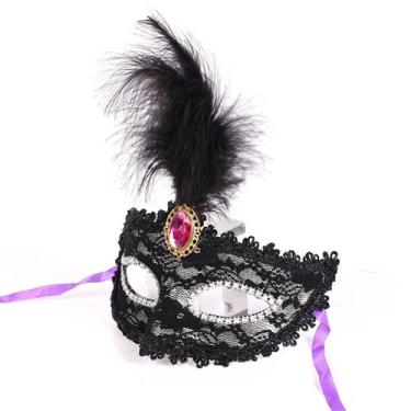 Imagem de Máscara de renda, pluma, meia face, Halloween, cosplay, plástico - yiw