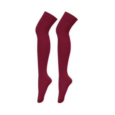 Imagem de Meias até a coxa Bestjybt femininas de algodão sobre o joelho, vinho t