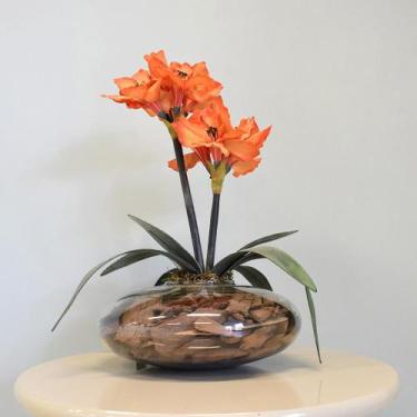 Imagem de Flores artificiais Arranjos de Flores Amarílis Laranja no Vaso de Vidr