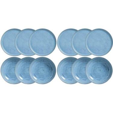 Imagem de Conjunto 12 Pratos Rasos e Fundos Cerâmica Azul Breeze Porto - Porto B