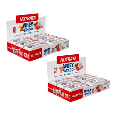 Imagem de KIT com 2 Caixas Whey Grego Bar - Caixa C/12 Unidades Cada - NUTRATA (Morango com Chantilly)