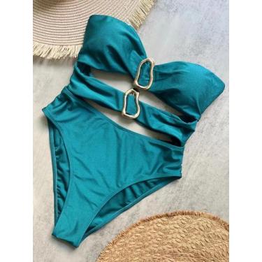 Imagem de Maiô Feminino Sexy Com Corte Em Metal E Anel, Peça Única, Cintura Alta