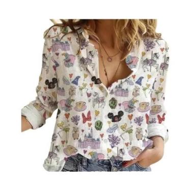 Imagem de Camisa Feminina De Verão Com Botões E Manga Comprida Disney Minnie Mic