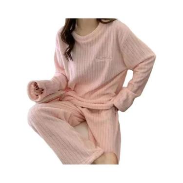 Imagem de Conjunto De Pijama Feminino De Veludo Quente Para Outono, Pullover E C
