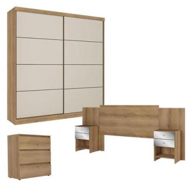 Imagem de Guarda Roupa Casal Malaga 2 Portas Capuccino Off White com Cômoda Gave