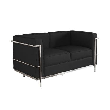 Imagem de Sofa Le Corbusier de 2 Lugares Cromado em Couro Natural Preto