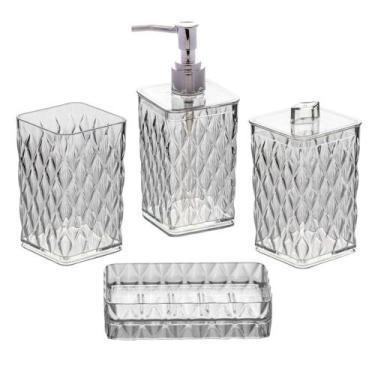 Imagem de Kit 4 Peças Banheiro Organizador Lavabo Glamour Plasútil, Cristal