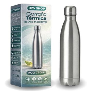 Imagem de Garrafa Térmica de Inox Parede Dupla 750ml Prata Preto e Branca Vedaçã