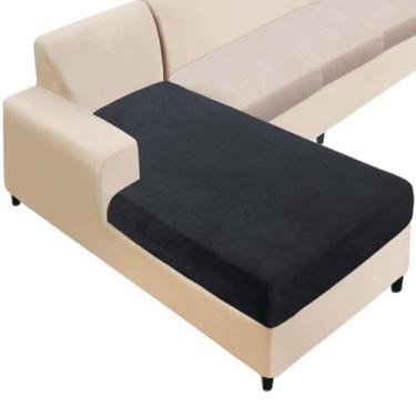 Imagem de Capa de sofá secional NAISI Velvet Stretch Slipcover preta