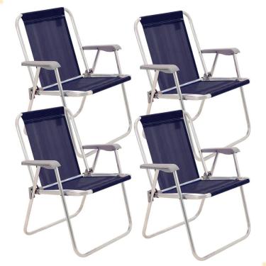 Imagem de Kit 4 Cadeiras de Praia Tramontina Samoa Alta em Alumínio Azul 92900/006