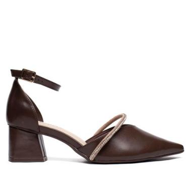 Imagem de Scarpin Feminino Bebecê Napa Salto Bloco Marrom, Marrom, 37