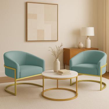 Imagem de Poltrona Arielle Veludo Cotelê D03 Sala Industrial Dourada Marrom Kit 2 D'Rossi