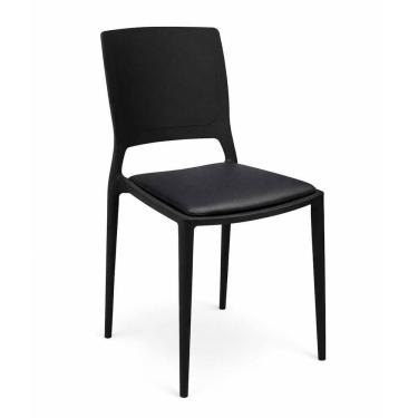 Imagem de Cadeira Empilhável Urano Assento Estofado Vinil Preto Em Polipropileno Acrilys
