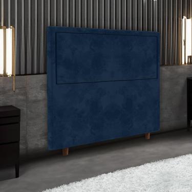 Imagem de Cabeceira para Cama Box Solteiro Evelyn Fixação na Parede Madeira Maciça Estofada em Suede Azul