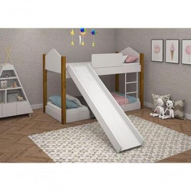 Imagem de Beliche Infantil-juvenil Luiza Branco-mel Com Pés De Madeira Com Escor