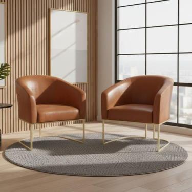 Imagem de Poltrona Sala Decorativa Kit 2 Stella Base Industrial Champanhe Sintét