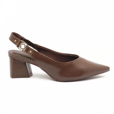 Imagem de Slingback Sapato Da Corte Salto Bloco Médio Detalhe Fivela, S cafe, 36
