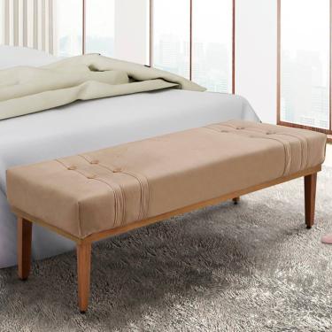 Imagem de Recamier Gênova 90cm Estofado em Suede com Estrutura de Madeira Maciça Bege para Quarto Ou Sala