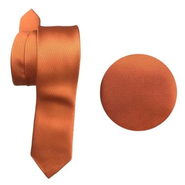 Imagem de Gravata Slim Social OEM Listrada em 100% Poliéster 140cm X 5cm Terracota para Casamento...
