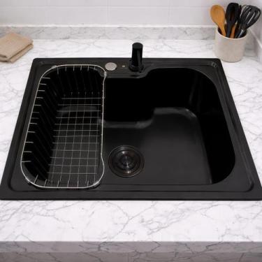 Imagem de Cuba gourmet cozinha aço inox com acessórios 60x42cm preta design eleg