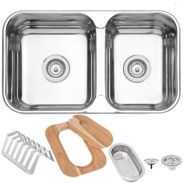 Imagem de Cuba Tramontina Isis 2C 34 28 BS 69x40cm Aço Inox com Acabamento Polido com Acessórios 94062412