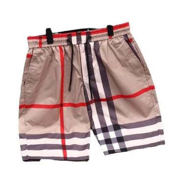 Imagem de Shorts De Natação E Fitness Unissex Estilo Britânico Xadrez Cor Café D