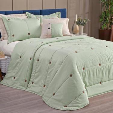 Imagem de Cobre Leito Botão Bordado 200 Fios Queen 7 Peças Verde - Casaborda Enx