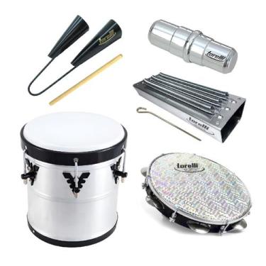 Imagem de Kit Samba Repique Em Alumínio Pandeiro Reco Agogô Ganzá - PX9063, 1