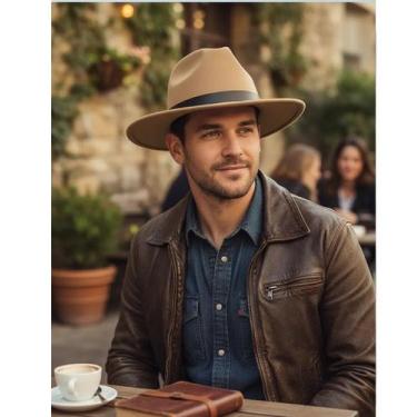 Imagem de Chapéu Cowboy Fedora Masculino Adulto Marrom Luxo - Outras Marcas, Caq