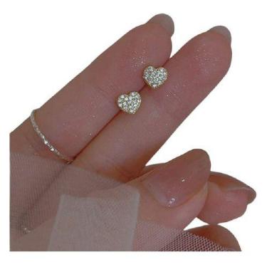 Imagem de Brinco Infantil Pequeno Coração Pedra Zirconia F. Ouro 18k - De Castro