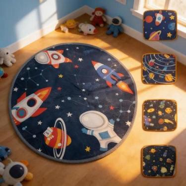 Imagem de Tapete Redondo Infantil 80cm Antiderrapante Macio Astronauta - Yeet