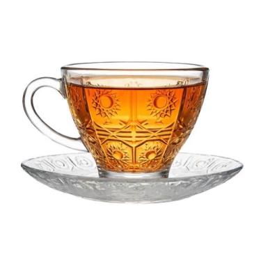 Imagem de Xícara De Chá Vidro Transparente Com Pires Bohemia Café Relevo 220ml E