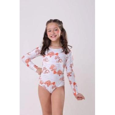 Imagem de Maio infantil manga longa branco com laranja - VALERIAMODAPRAIA, 10 AN