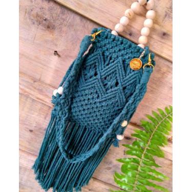 Imagem de Bolsa de macramê boho chic personalizada - Ateliê A.N , Bordô, Amarelo
