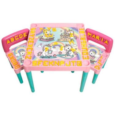 Imagem de Mesinha Pequena Infantil Rosa Numeros e Alfabeto + Cadeira - Toys 2u, 