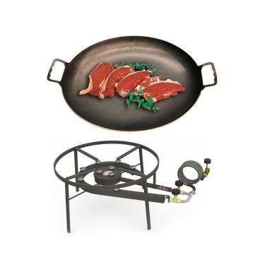 Imagem de Kit Fogareiro de Camping 5 F2b10 Mesa com Chapa Campeira 45cm Preto Progás