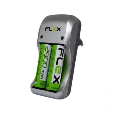 Imagem de Carregador de Pilhas 2 Flex FXC172P para AA AAA e 9V com 2 Recarregáveis AA 2900mAh Bivolt Cinza