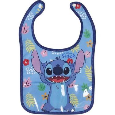 Imagem de Babador Infantil Personagem Stitch c/ Botão e Porta Migalhas Lavável -
