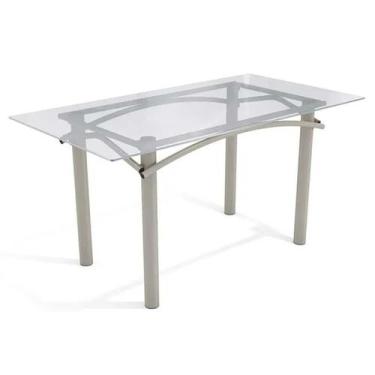 Imagem de Mesa p/ Cozinha Elba c/ Tampo de Vidro 150cm Niquel - Kappesberg