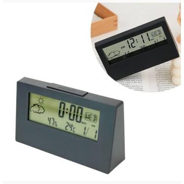 Imagem de Kit 3 Relógios Despertador de Mesa com Visor LCD Hora Data Temperatura Umidade Previsão do Tempo Alarme com Função