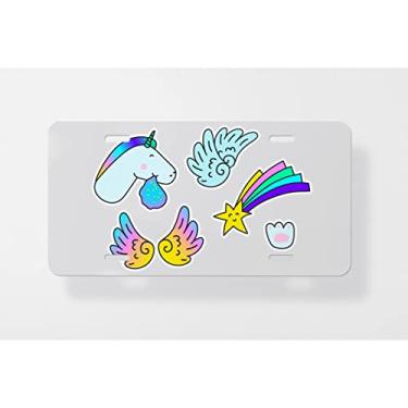 Imagem de Unicorns Star Wings Paw Print Fantasy Vector Conjunto de adesivos de placa de licença - Capa de placa de carro nova para carro - Capa de moldura de placa de carro 15 x 30 cm