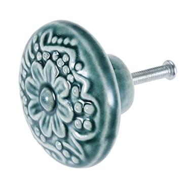 Imagem de Pintado Cerâmico Botão Cabilete Bola Punho Armário Dresser Dresser Rodada Decoração Retro Cozinha Country Flor Flor parafuso YYDFPIIA (Color : Green)